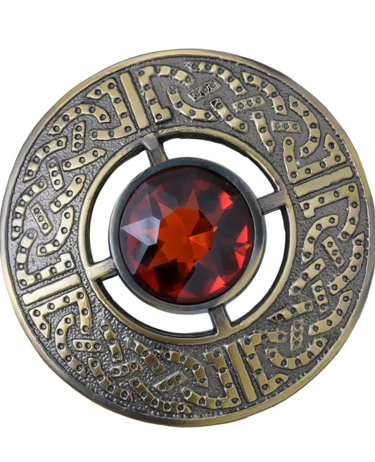 Scottish celtic round gemstone kilt brooch